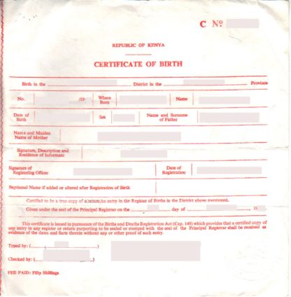 Certificate of Birth Kenya Beglaubigte Übersetzungen
