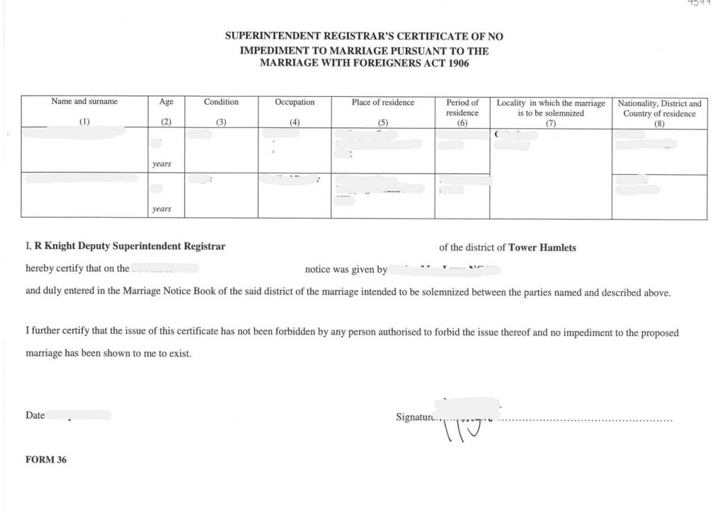 Superidentent Registrars Certificate Of No Impediment To Marriage Beglaubigte Übersetzungen 