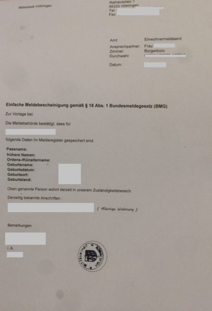 Meldebestätigung/-bescheinigung (DE-RO) - Beglaubigte Übersetzungen