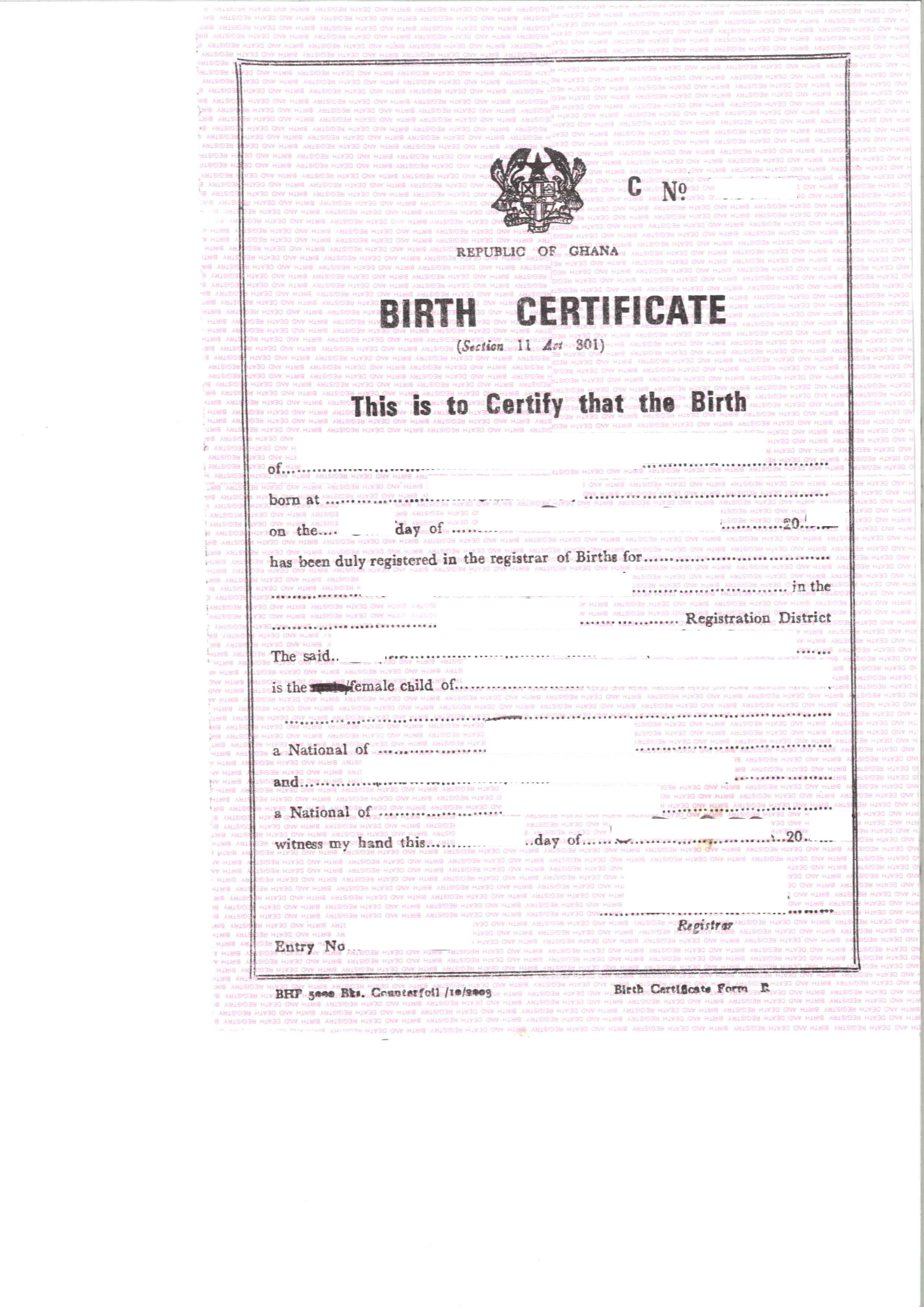 Birth Certificate Ghana 2005 Beglaubigte Übersetzungen