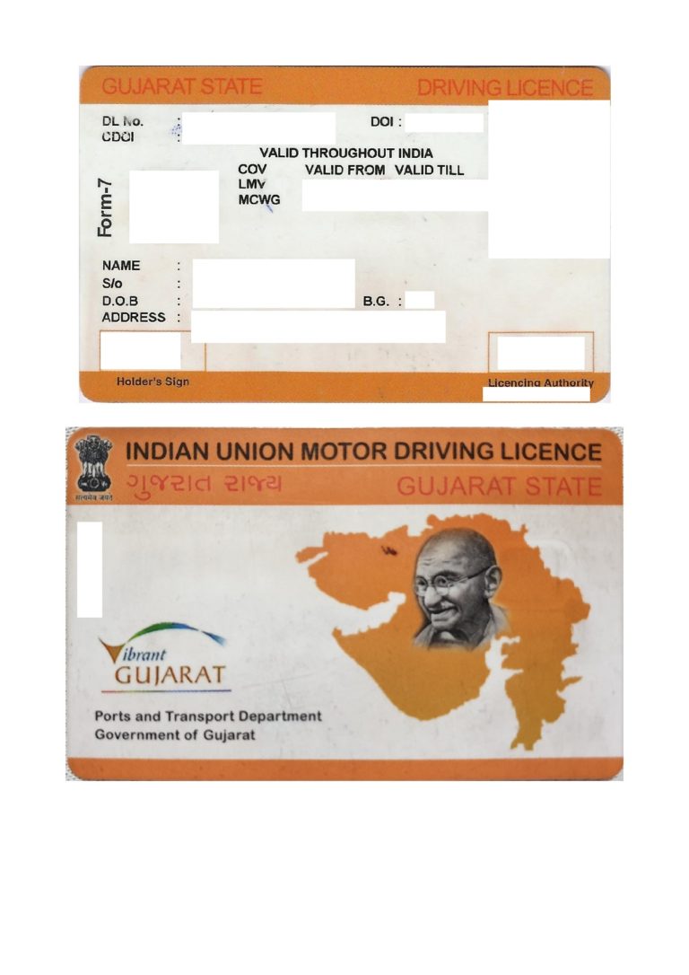 Driving Licence India Scheckkartenformat Beglaubigte Bersetzungen   IND Gujarat Driving Licence 768x1086 