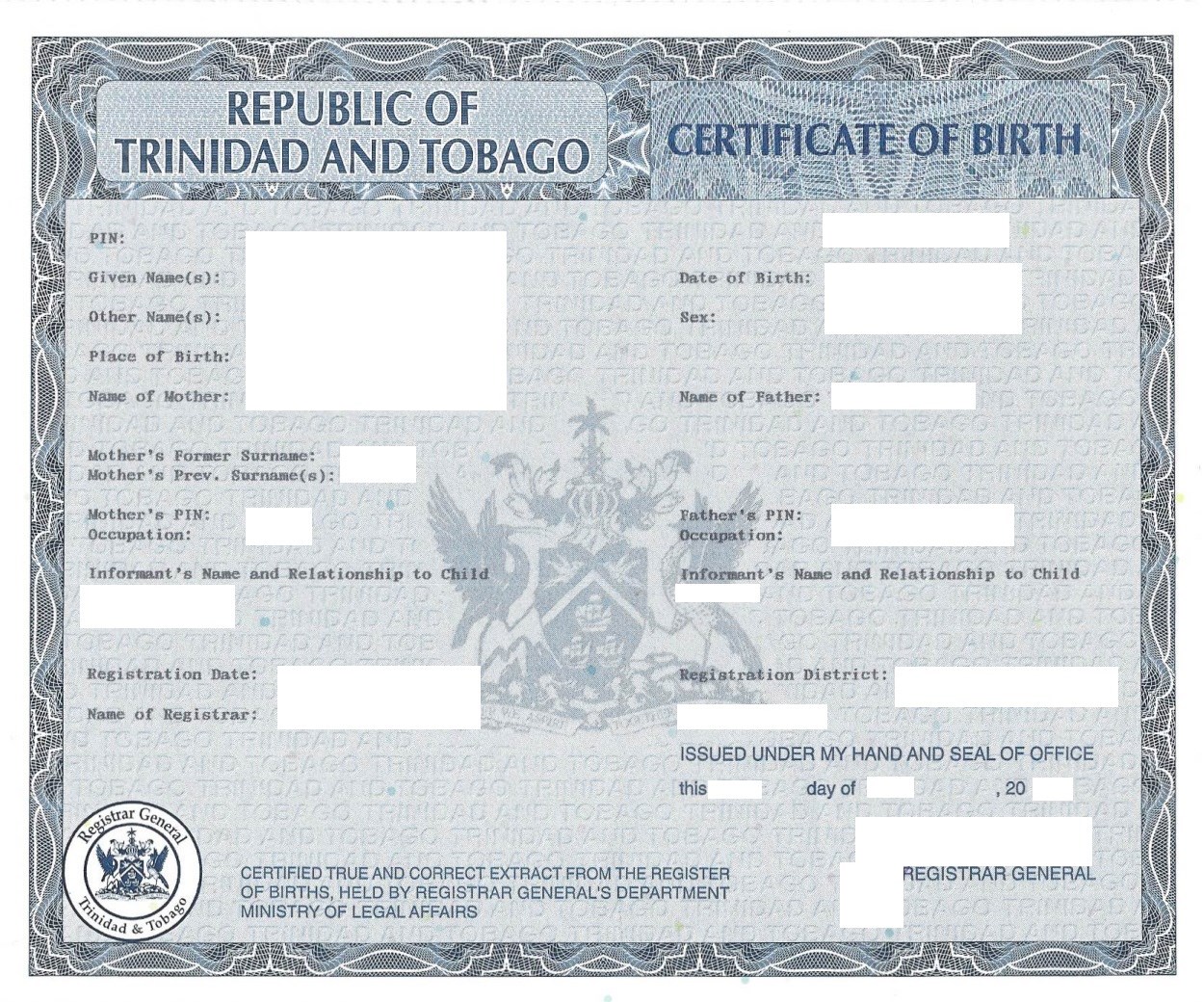 Certificate Of Birth Trinidad And Tobago Beglaubigte bersetzungen