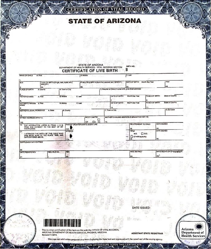 Certificate of Live Birth (USA Arizona) Beglaubigte Übersetzungen